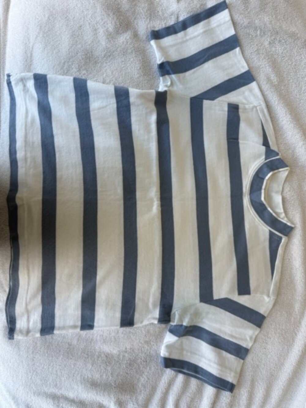AYR mock neck tee with nautical blue and white stripes